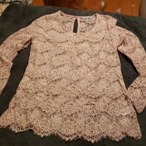 Womens long sleeve, lace blouse.